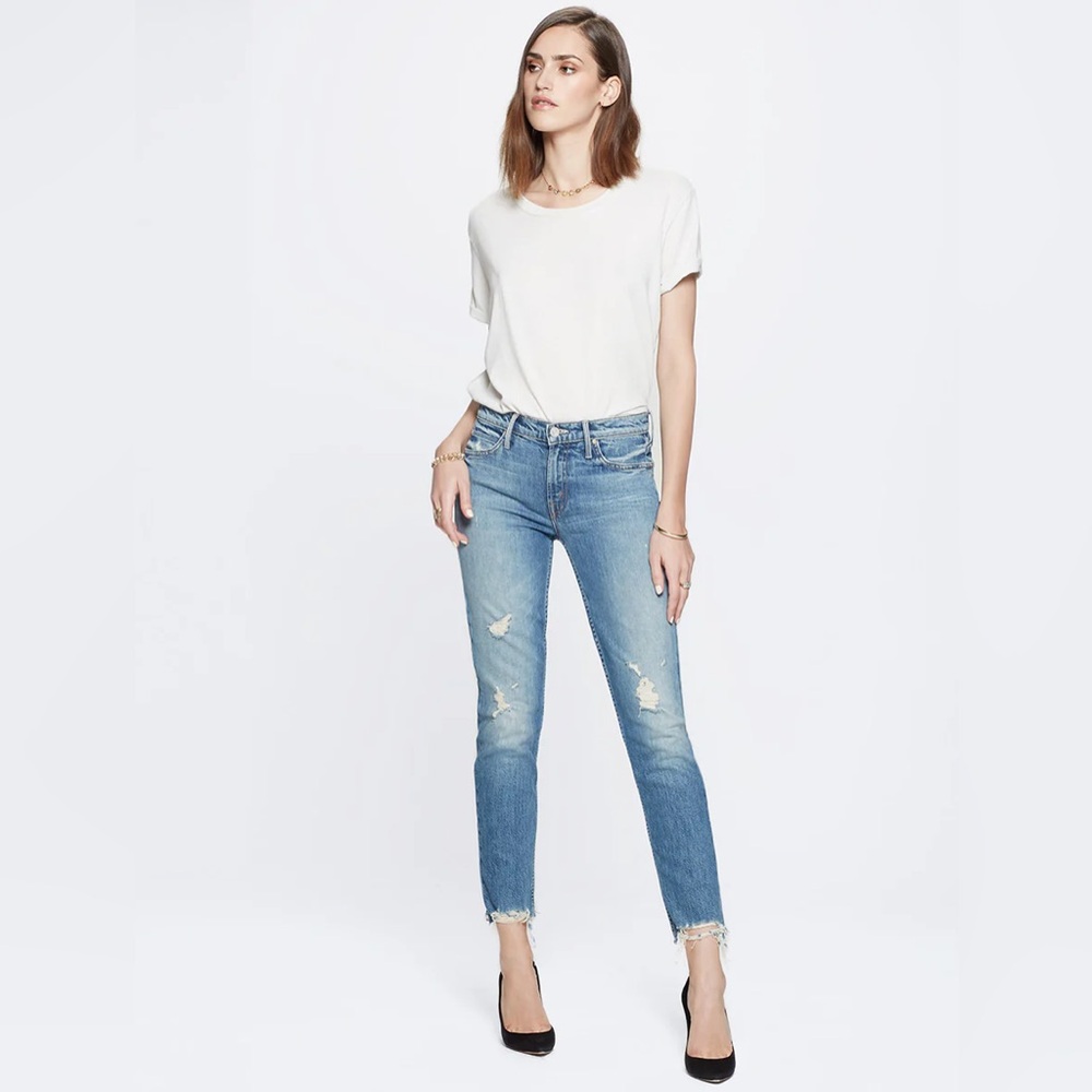 MOTHER The Flirt Fray Jeans in Cold Feet